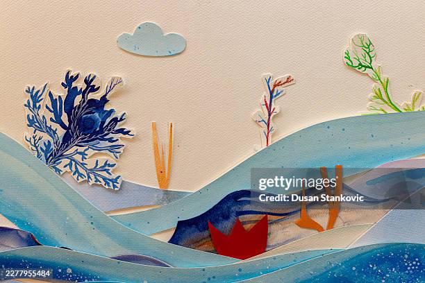 minimalist paper cut underwater ocean landscape - microbiome stock illustrations