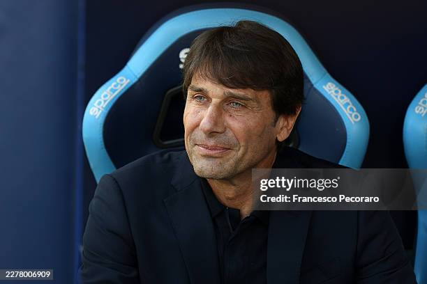 Antonio Conte SSC Napoli head coach looks on during the Serie A match between SSC Napoli and Udinese Calcio at Stadio Diego Armando Maradona on May...