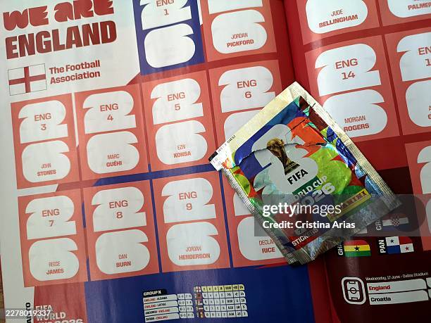 Official sticker collection album for the 2026 FIFA World Cup by Panini on May 24, 2026 in Madrid, Spain.