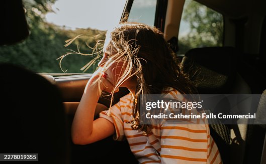 Young Girl Watching the Countryside Pass By During a Sunlit Car Journey Young Girl Watching the Countryside Pass By During a Sunlit Car Journey