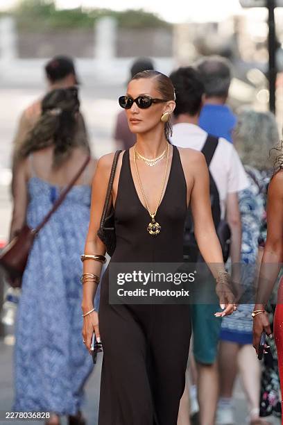 Bella Hadid is seen wearing total look Massimo Dutti on May 24, 2026 in Saint-Tropez, France.