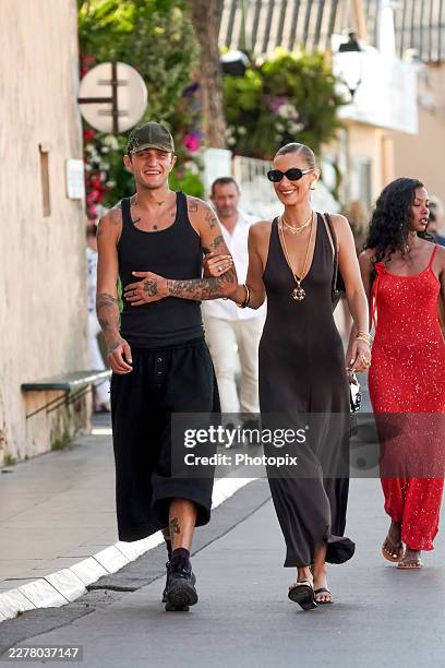 Anwar Hadid and Bella Hadid, wearing total look Massimo Dutti, are seen on May 24, 2026 in Saint-Tropez, France.