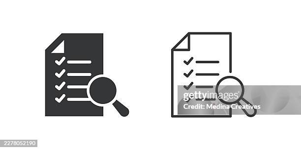 document inspection icons. glyph solid and line series icon. - it security audit stock illustrations