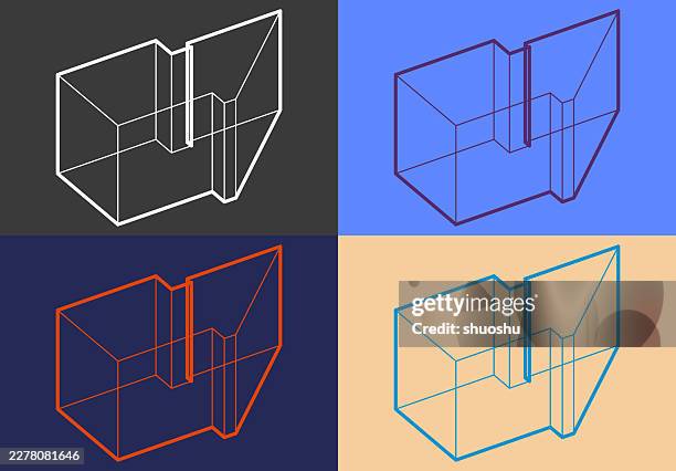 3d perspective geometric cube model with colors background - 3d cube perspective stock illustrations
