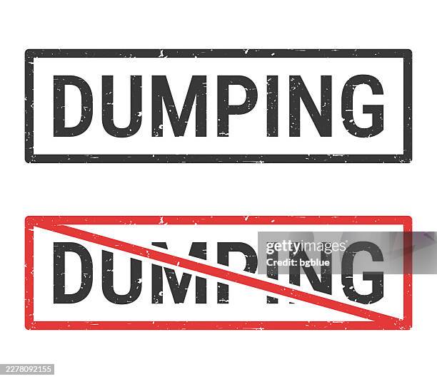 dumping - rubber stamps with crossed out stamp on white background - spilled ink stock illustrations