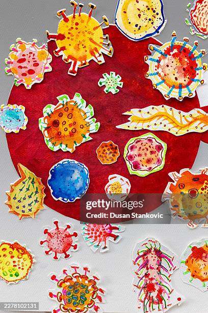 abstract blood cell and virus microorganisms concept - probiotic stock illustrations