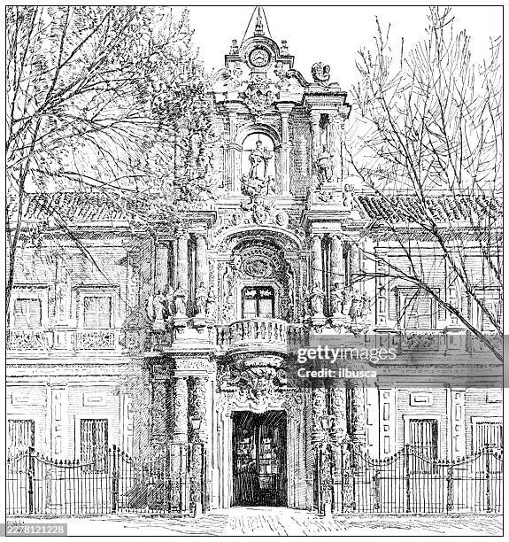 spain, palace of san telmo, seville - buenos aires san telmo stock illustrations