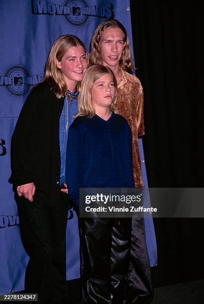 American pop rock band Hanson attend the 1997 MTV Movie Awards at Barker Hangar at Santa Monica Airport in Santa Monica, California, 10th June 1997.