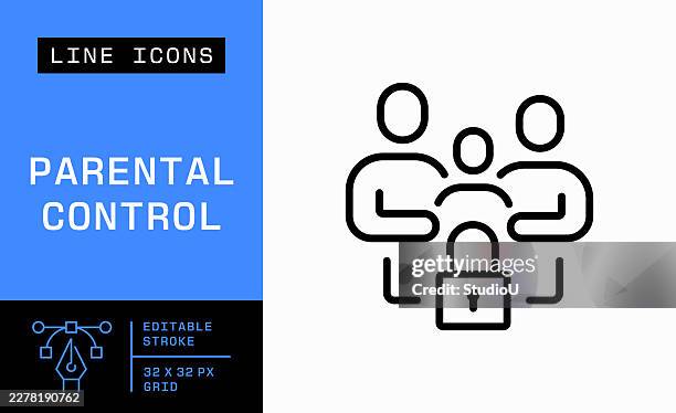 parental control editable stroke vector icon - screen time stock illustrations