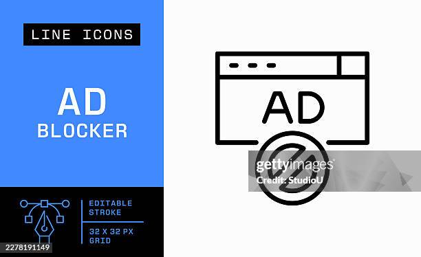 ad blocker editable stroke vector icon - restricted area stock illustrations