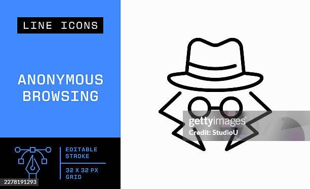 anonymous browsing editable stroke vector icon - hacker icon stock illustrations