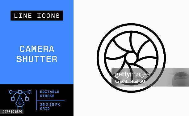 camera shutter editable stroke vector icon - dslr camera stock illustrations