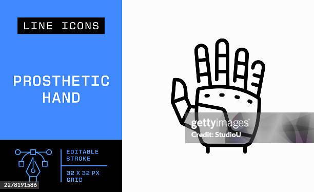prosthetic hand editable stroke vector icon - making prosthetic hand stock illustrations