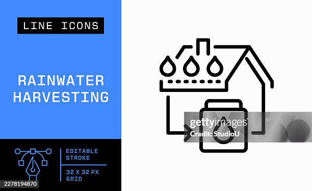 rainwater harvesting editable stroke vector icon - irrigation system stock illustrations