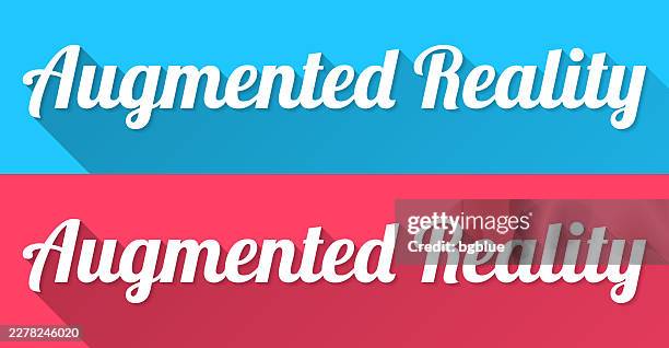 augmented reality - flat design with long shadow on blue and red background - reality concept stock illustrations