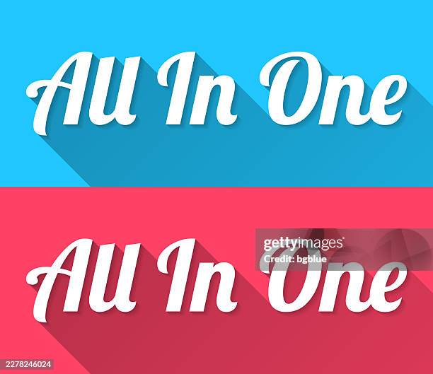 all in one - flat design with long shadow on blue and red background - jumpsuit stock illustrations