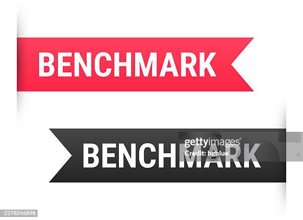 benchmark - banner, bookmark, ribbon, label on white background - yard stick stock illustrations