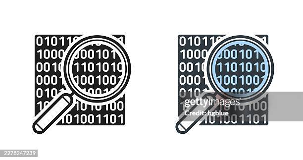 magnifying glass with binary code. icons for design - editable icon - two lenses stock illustrations
