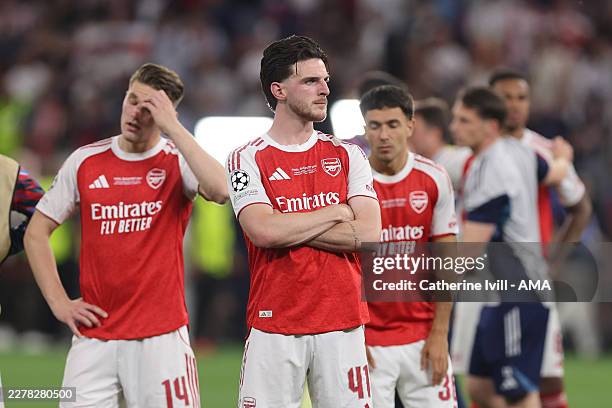 Dejected Declan Rice of Arsenal reacts after losing the penalty shoot out during the UEFA Champions League Final 2026 match between Paris...