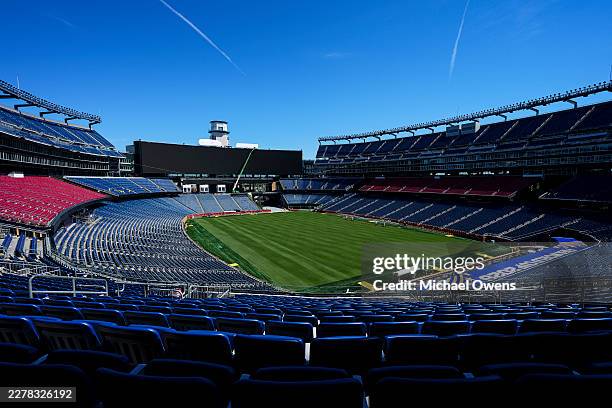 General view of the field preparations inside Gillette Stadium ahead of the FIFA World Cup 2026 at Boston Stadium on May 26, 2026 in Foxborough,...
