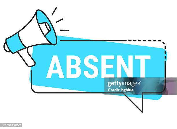 absent - speech bubble and megaphone on white background - eliminate distraction stock illustrations