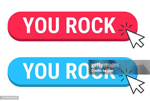 you rock - red and blue buttons with cursor on white background - arrowhead rock stock illustrations