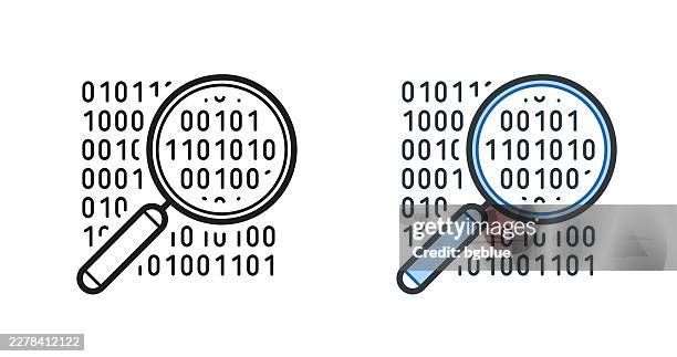 magnifying glass with binary code. icons for design - editable stroke icon - byte stock illustrations