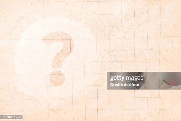 one question mark encircled in a circle over old rough rustic grainy full frame all over checked pattern stained retro vintage lined paper page on textured beige light brown vector background like ancient manuscript, historical backdrop - leather journal stock illustrations