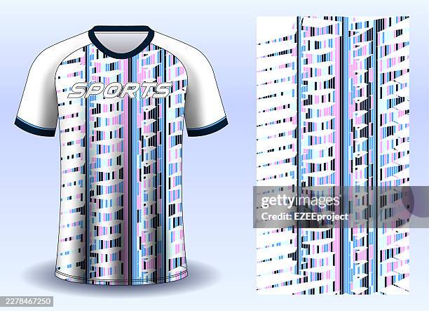 sports jersey template design mockup with geometric pattern. abstract pattern design for soccer and running t-shirt. modern sportswear fabric texture vector illustration. creative t-shirt pattern design for sports apparel team - textile factory stock illustrations