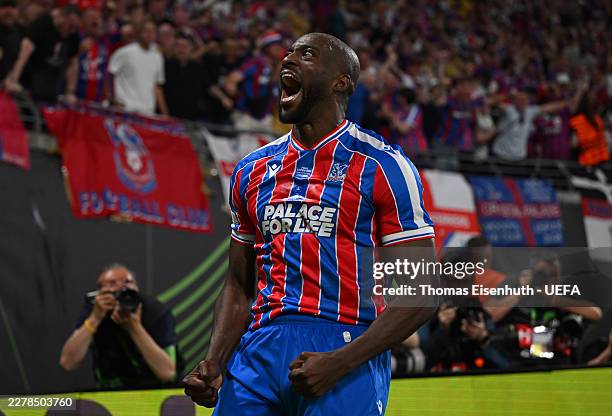 Jean-Philippe Mateta of Crystal Palace celebrates scoring his team's first goal during the UEFA Conference League Final 2026 match between Crystal...