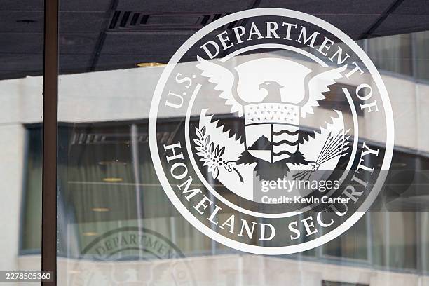 Department of Homeland Security logo is displayed at the Federal Emergency Management Agency headquarters on May 30, 2026 in Washington, DC.
