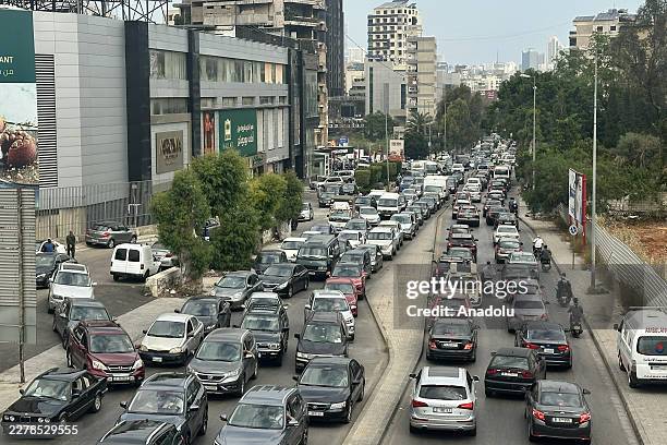 View of traffic congestion as people leave the Dahiyeh district in southern Beirut, Lebanon, on June 1, 2026. Traffic congestion formed on major...