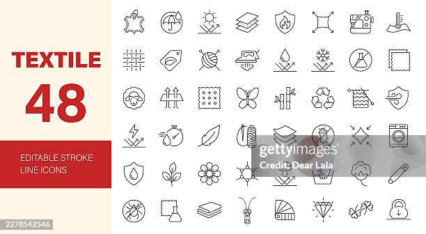 textile and fabric feather icon set. editable line icons. vector illustration. - electromagnetic stock illustrations