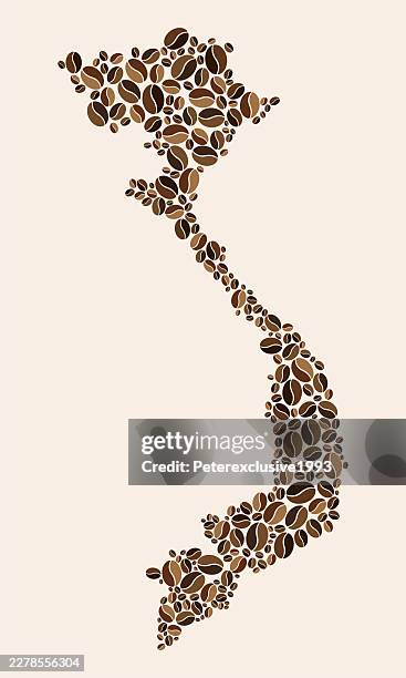 coffee bean symbol in shape of map of vietnam - coffee plant stock illustrations