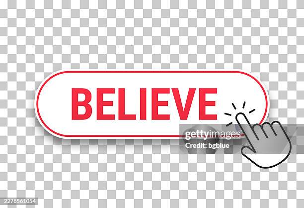 believe - 3d click web button with hand cursor on blank background - access icon vector stroke stock illustrations