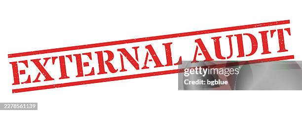 external audit - red rubber stamp on blank background - ear hole stock illustrations