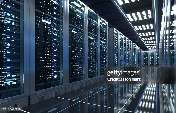 modern high tech data center server room interior - network server room stock pictures, royalty-free photos & images