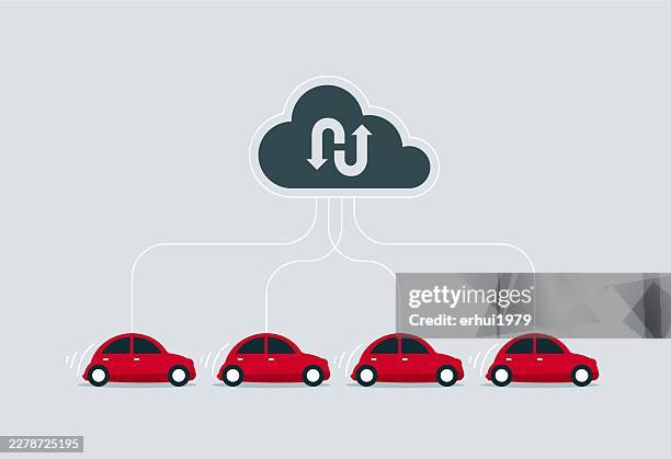 connected cars with cloud data synchronization technology - autonomous systems stock illustrations