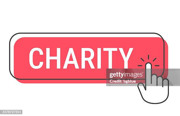 charity - click button with hand cursor on white background - donate button icon stock illustrations