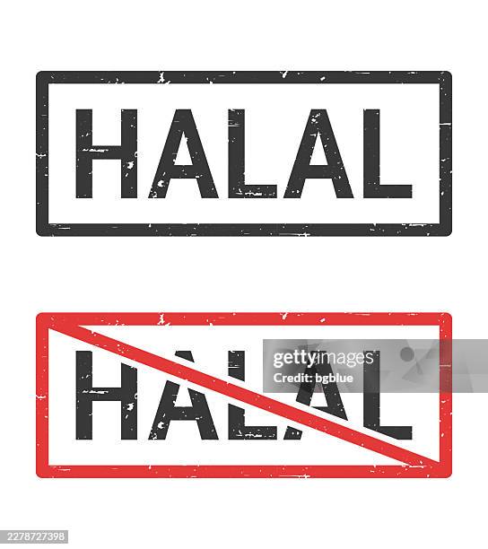 halal - rubber stamps with crossed out stamp on white background - halal stock illustrations