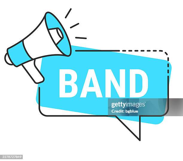 band - speech bubble and megaphone on white background - computer cable on white stock illustrations