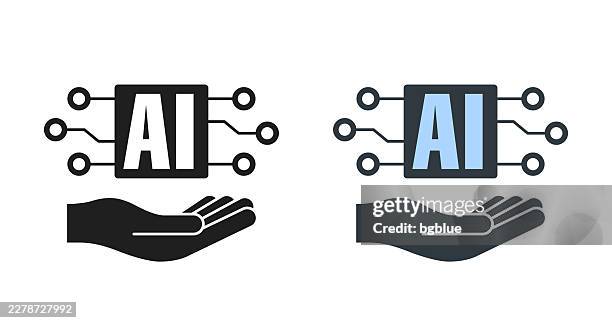 artificial intelligence ai in hand. icons for design - editable icon - holding computer chip stock illustrations