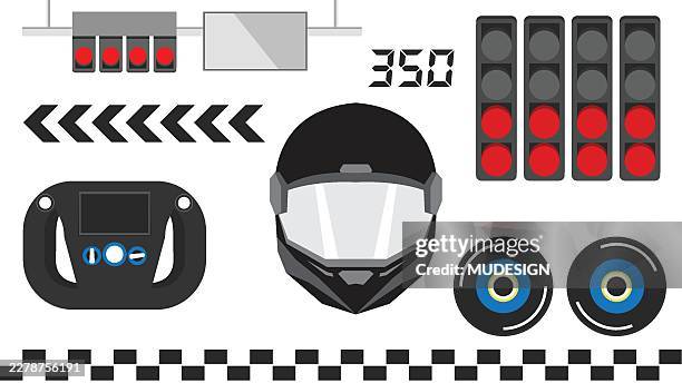 auto racing racing elements flat design icon set vector illustration - pit stop stock illustrations