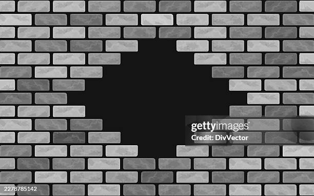 broken brick wall illustraation - broken wall vector stock illustrations