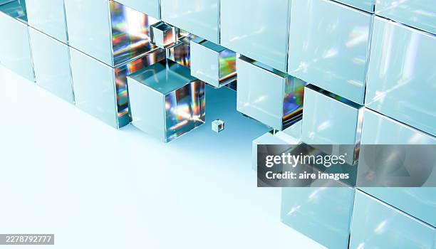 abstract glass cubes creating a modern geometric pattern - glass cube stock pictures, royalty-free photos & images