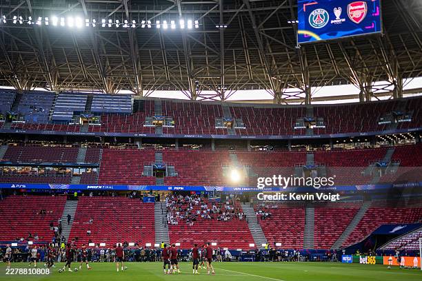 General view inside the stadium during the training session/press conference one day ahead of the UEFA Champions League 2026 Final at Puskas Arena on...