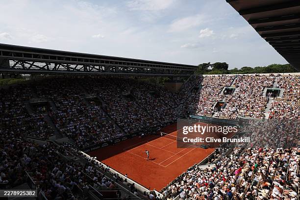 General view inside of 'Court Suzanne-Lenglen' during the Men's Singles third round match between Moise Kouame of France and Alejandro Tabilo of...