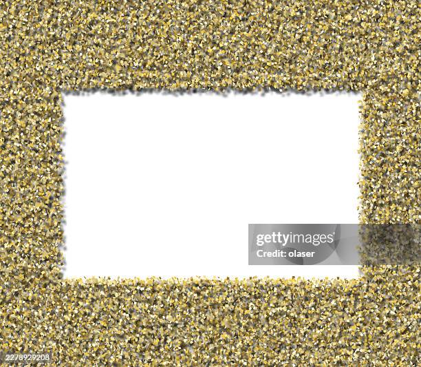 a rectangular frame created with a golden texture, showcasing a blank white center for customizable content. - gold sequin stock illustrations