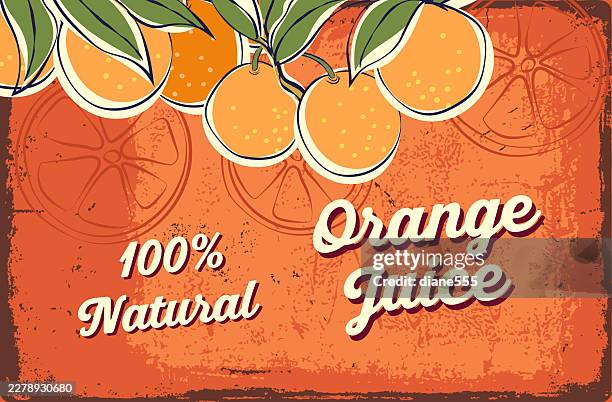 retro diner style sign for fresh orange juice - orange tree stock illustrations