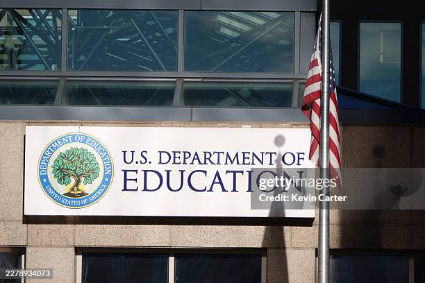Department of Education sign is displayed outside of their federal student aid office on June 3, 2026 in Washington, DC.